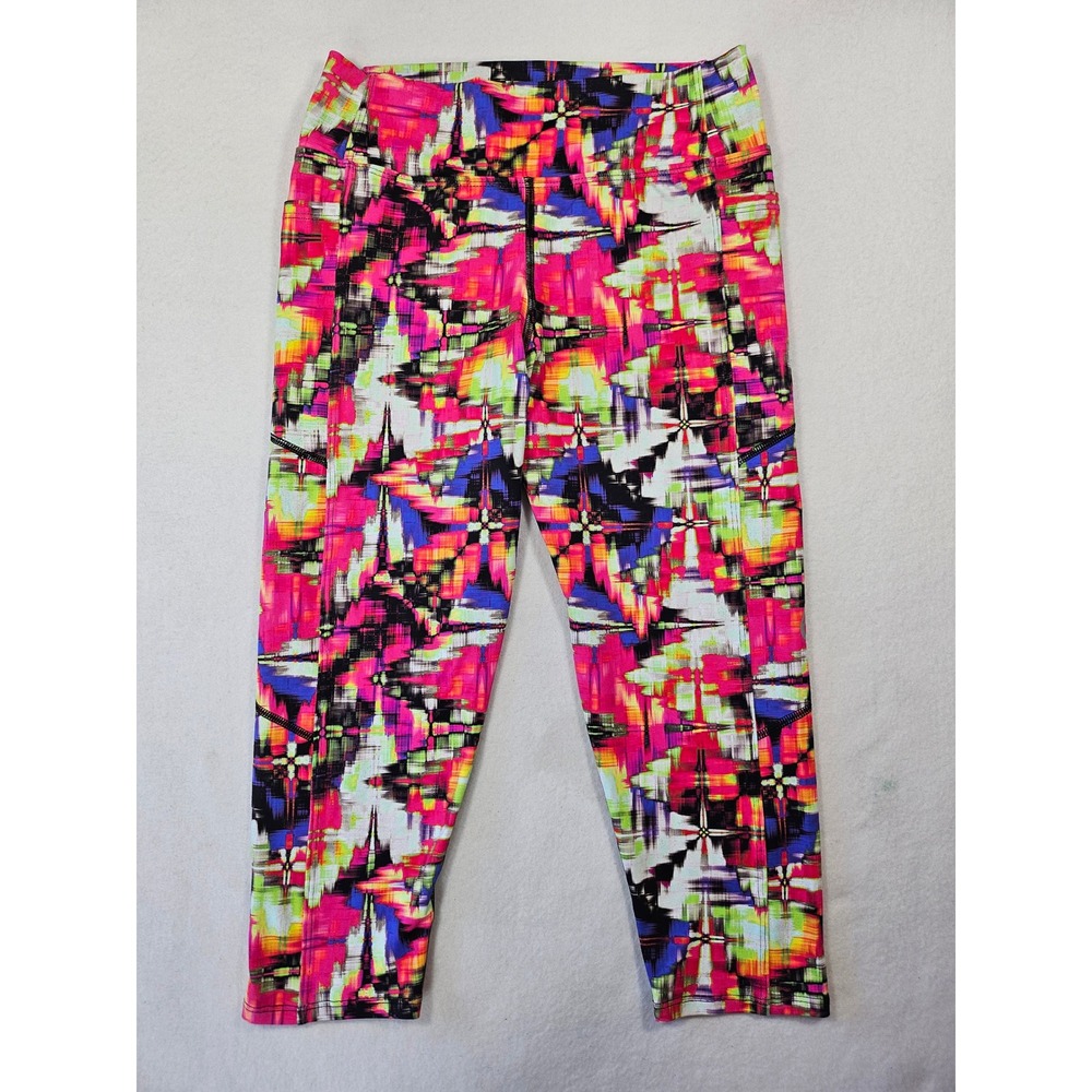 Dona‎ Jo Leggings Size 2 Multi Color Geometric Abstract Capri Side Pockets large